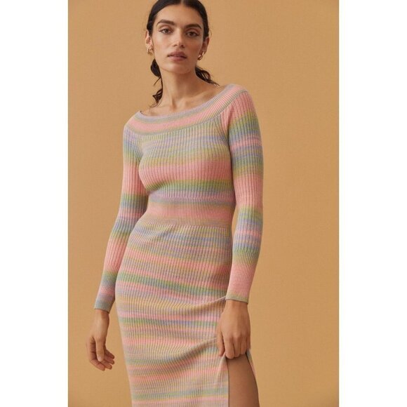 NWT Anthropologie Sweater Dress L Maxi Rainbow - Picture 3 of 11